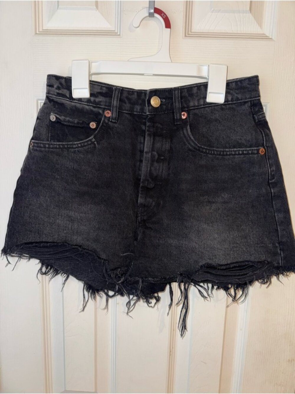 Zara Distressed Denim Shorts in Black Waist 4